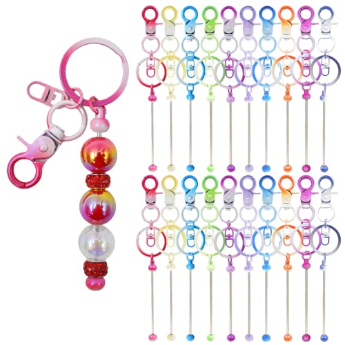 DNLEGULI 20 Pcs Beadable Keychains Bulk Kit DIY Keychain Making Supplies with Metal Blanks for Crafts Jewelry Charms Custom Projects Blank Chain Bars for Beaded Keychain Design (Gradient)