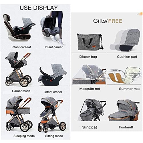 TXTC Kinderwagen Seat Bassinet Combo 3 In 1 Kinderwagen Een Hand Opvouwbare Vervoer met Wandelwagen Regenhoes… - Afbeelding 5