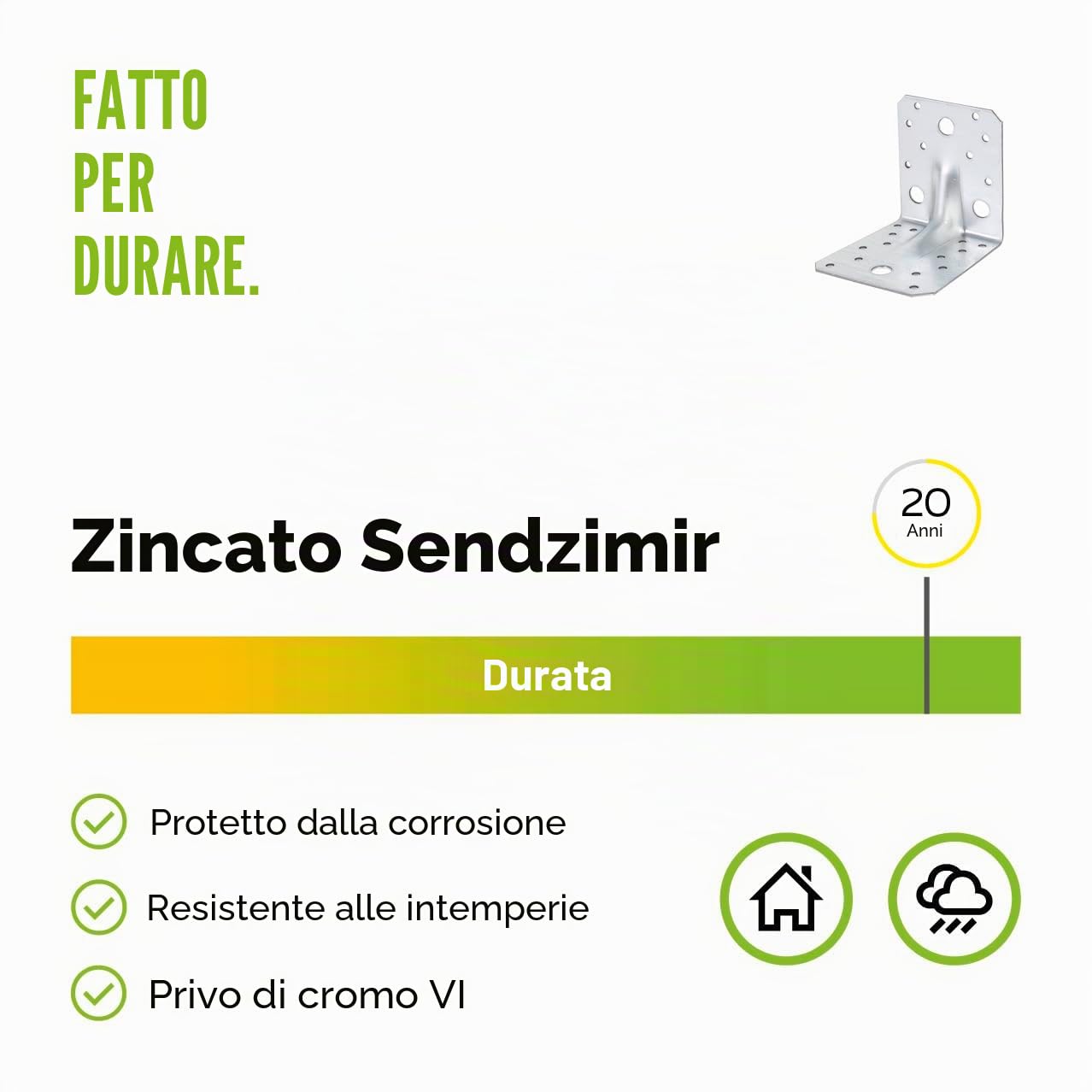 Alberts 867560 Squadretta di giunzione angolare rinforzata con nervatura di rinforzo, zincata con procedimento Sendzimir, 150 x 150 x 65 mm, Set da 25