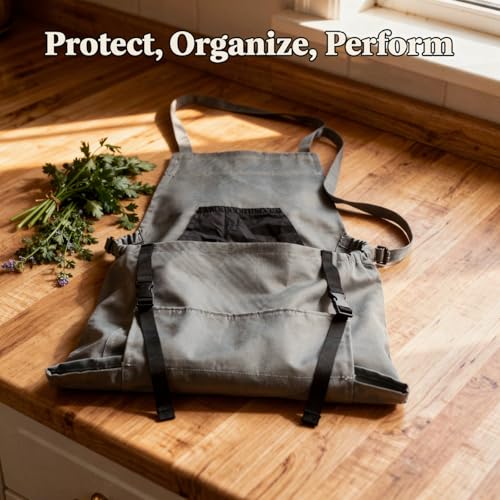 Delantal de tela Oxford gris impermeable de 23.6x19.7x7.9 con bolsillo frontal 5