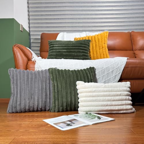 20x20 Throw Pillow Covers Set of 2, Decorative Faux Fur Covers for Bed, Couch Soft Fluffy Pillow Cover with Velvet Back for Living Room, Neutral Home Décor Accent for Sofa - Dark Gray