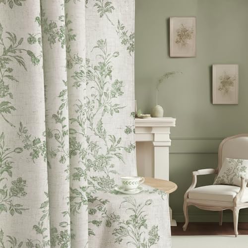 XOGUIBO Floral Blackout Curtains Sage Green Printed Curtains Floral Blackout Curtains Farmhouse Boho Cottagecore Spring Curtains for Bedroom Modern...