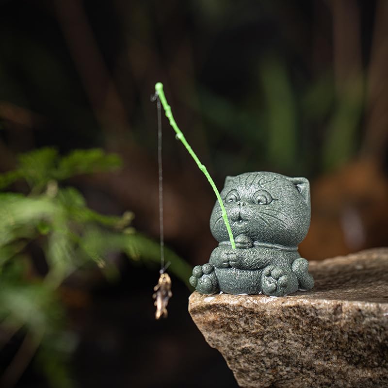 Estatua de gato pescador en piedra arenisca miniatura 3