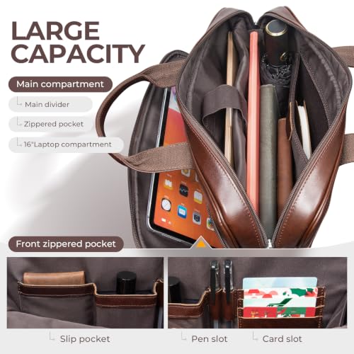 Image of Augus Leather Briefcase for Men, 16 Inch, Full-Grain Leather, YKK Zipper