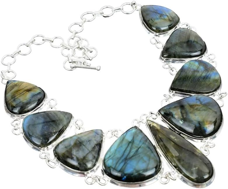 Handmade Green Onyx + Freshwater Pearl Necklace in 925 Sterling Silver | Boho Statement Gemstone Collar | Gift for Women