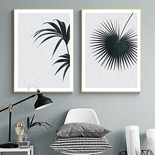 Art toile peinture abstrait feuilles vertes impression haute definition decoration epuree 50x70
