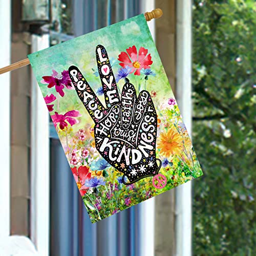 Pickako Peace Love Floral Flowers Spring Watercolor Art House Flag 28 X 40 Inch, Double Sided Large Garden Yard Welcome Flags Banners For Home Lawn Patio Outdoor Decor #TOP3