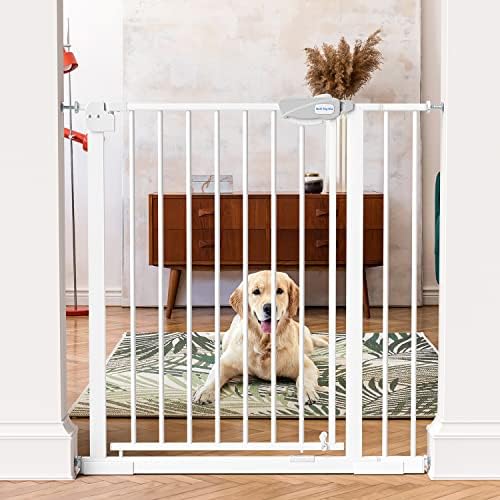 Baby Gate - 40'' Extra Tall and 30''-37'' Adjustable Width Pet Gate for Stairs & Doorways & House and More, Can Use As Dog Gate, Pressure Mounted, No Drilling, Auto Close, White