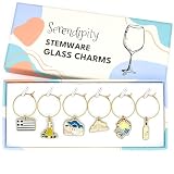 Serendipity Greece Wine Charms, Greek Gift, Souvenir from Greece, Set of 6 Wine Charms, Greek Party Decor, Santorini, Parthenon, Beach, Wine, Greek Flag, Olive Oil, Easter Gift