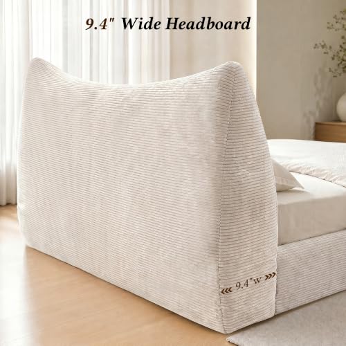 Image of Homkdom Cloud Bed Frame 9.4 inch Thick Soft Headboard & Anti-Collision Corner | Cat-Ear Design for Modern Bedroom, 15-Min Easy Assembly for First -Timers, Scratch-Resistant for Pet Owners, Noise-Fee, Queen