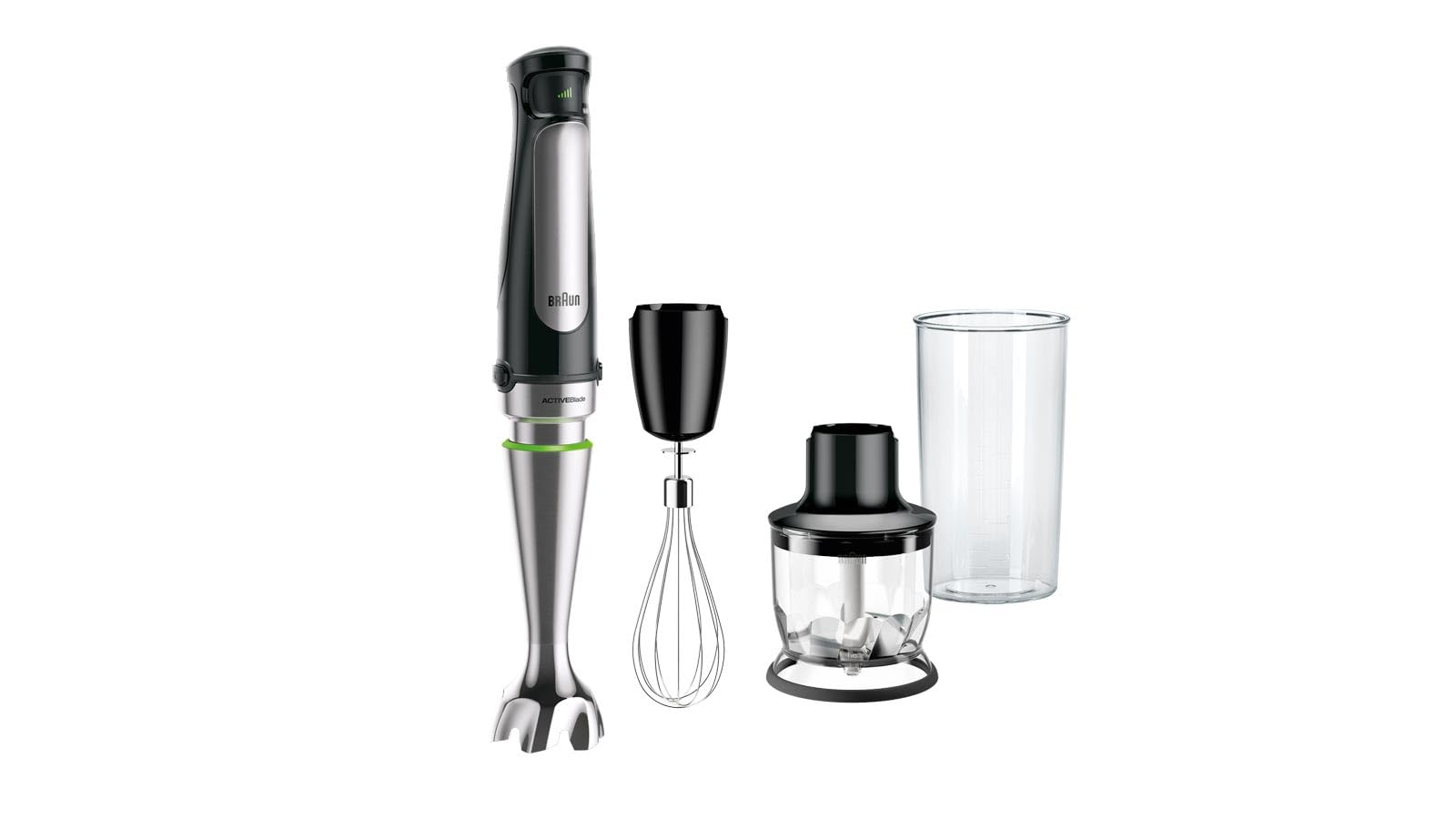 Braun Minipimer 7 - Batidora de Mano con Tecnología SplashControl, Sistema ActiveBlade para Alimentos Duros, Selección de Velocidad, Picadora 350 mL, Vaso 600 mL, 1000 W, Negro (MQ7025X)