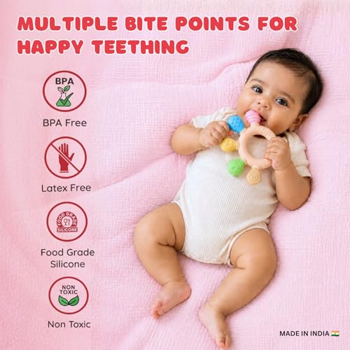 Image of Tekme Silicone Ring Teether for Babies 3-12 Months | Made in India Baby Teething Toys | BPA Free Food Grade Silicone Teether | Sensory Chew Toy with Multiple Textures & Easy Grip Design (Pack of 1)