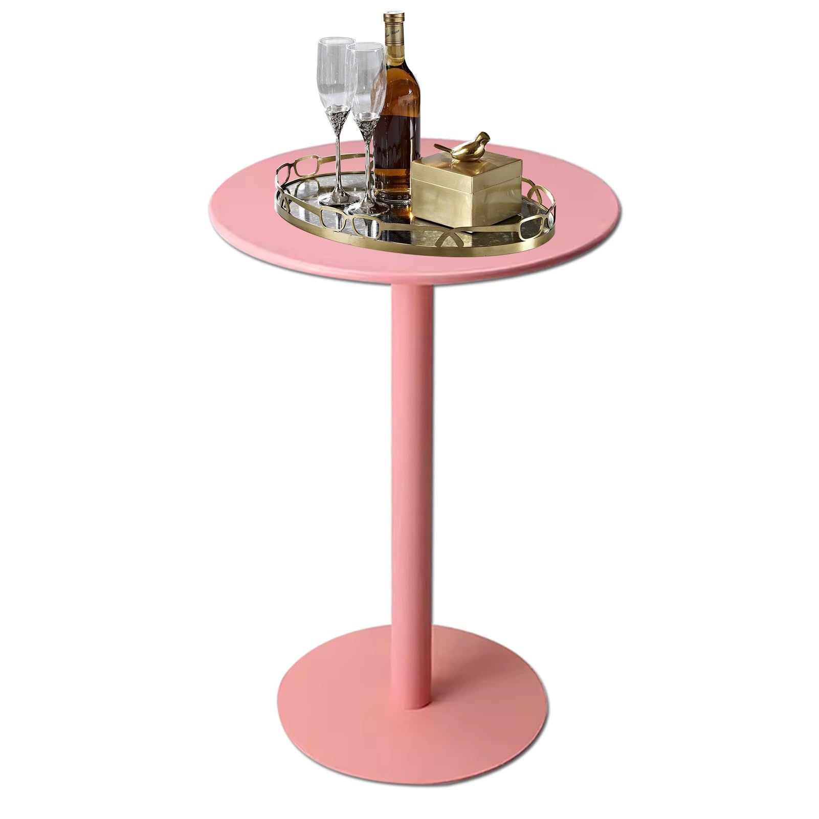 Junvstor Pink Cocktail Drink Table Coffee Counter Table Round Height Bar Table Bistro Pub Desk with Metal Base for Home Bar, Dining Room, Kitchen, Sofa Side/end Table Small Accent Table(40x40x72cm)