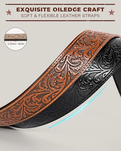 Image of BELTROAD Western Leather Belt Strap for Men Women 2 Pcs Cowboy Cowgirl Belt | 1.5 inch Men's Western Belt without Buckle Embossed Cowboy Leather Belts for Jeans Rodeo Country Party Halloween Belt Men Gifts