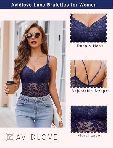 Image of Avidlove Lace Bralette for Women V Neck Camisole Lingerie Spaghetti Strap Tube Slim Tank Top