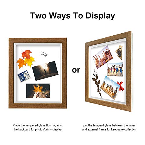ArtbyHannah 3Pack Walnut Shadow Box Picture Frame Set with Glass Cover,Display Case with Mat for Free-Standing Picture Showcase,size:4x6,5x7, 8x10Inch