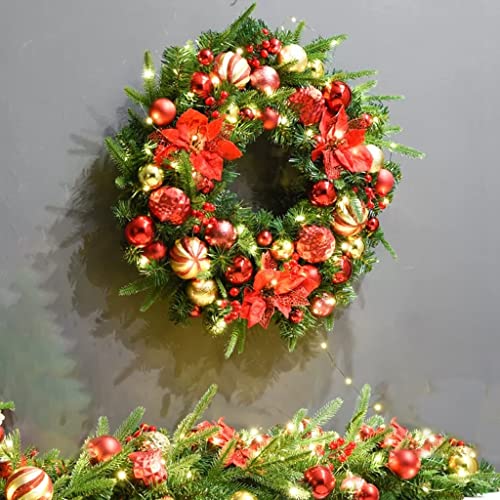 Couronne de Noël artificielle avec lumières intégrées au feuillage dense - 3