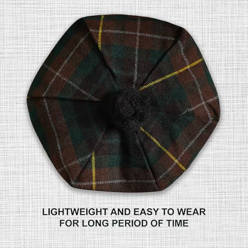 Image of Scottish Tam O' Shanter Hat Tartan Bonnet Pom Pom Wool Flat Cap One Size
