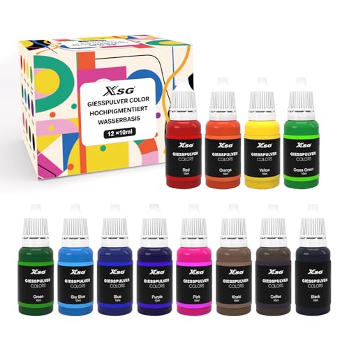 Farbpigmente für Gießpulver 12 Farben (10ml x 12)，Pigment auf Wasserbasis，für Beton，Gips，DIY Produktion ，Kreative Design，Heimwerken