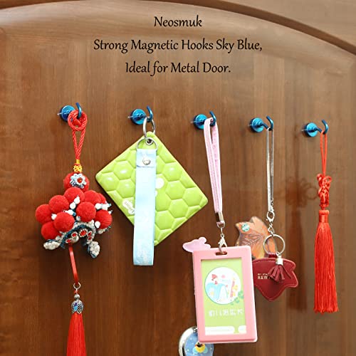 Image of Neosmuk Magnetic Hooks, 22 lb+ Heavy Duty Earth Magnets with Hook for Refrigerator, Extra Strong Cruise Hook for Hanging, Magnetic Hanger for Cabins, Grill (Blue, Pack of 6)
