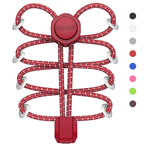 Image of HOMAR Elastic No Tie Shoe Laces Stretch Tieless Shoe Laces for Sneakers No Tie Shoelaces Elastic Laces for Adults and Kids, Red, One Size