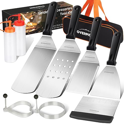 OVERMONT barbecuespatel schraper gereedschap sets professionele grill pannenkoek hamburger draaier in roestvrij staal voor vlakke top grill BBQ camping koken vaatwasser veilig