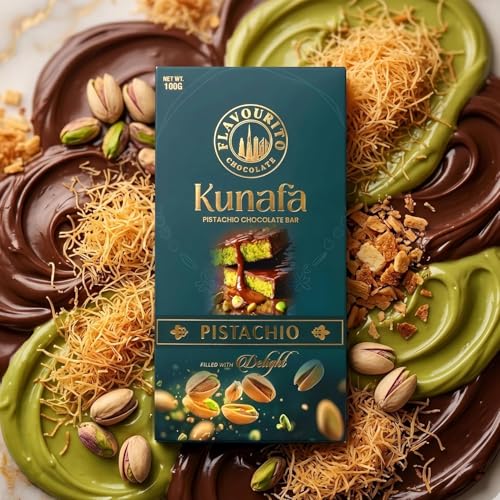 Image of Flavourito Kunafa Pistachio Chocolate Bar 100g, Satisfying, Sharp Snap Of Smooth Milk Chocolate that Gives Way to a Creamy, Rich, and Nutty Pistachio DECADENT FOODS (Pack Of 2)