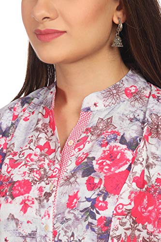 Image of BIBA Womens Mandarin Collar Floral Print Kurta and Pants Set