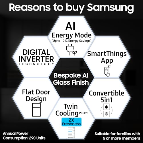 Image of Samsung 419 L, 2 Star, Digital Inverter, Frost Free Double Door, WiFi Enabled Bespoke AI Refrigerator (RT45DB6A4B22HL, Clean Black)