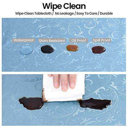 Image of Romanstile Waterproof Vinyl Tablecloth Round, 60 x 60 Inch, Flower Blue | Flannel Backing Wipeable Table Cloth, Heavy Duty Plastic PU Table Cover for Kitchen Dining, Indoor & Outdoor Use