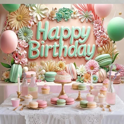 Image of Happy Birthday Backdrop Decorations for Women 72x44 inch Banner Background Party Supplies Daisy Flower Backdrop Photography for Girls Floral Balloon Banner Wedding Baby Shower Decor