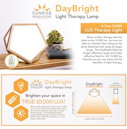 DayBright Light Therapy Lamp Full Spectrum, 10,000 LUX, UV-Free, Full Size, Adjustable Light, Happy Light, Sun Lamp, Sunlight Lamp for Daylight Feelings - Crafted from Solid Wood