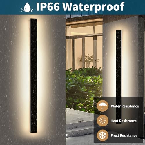 Image of 2 Pack Modern Outdoor Wall Light, 71inch Black Exterior Wall Mount Light Fixtures, 3 Color 3000K /4500K /6000K, IP65 Waterproof, Porch Wall Sconce, Long Linear Outside Lighting for Patio Garage Garden