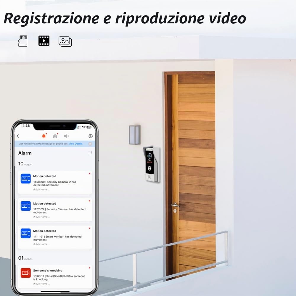 ANJIELO SMART TUYA 1080P Videocitofono con videocitofono touch screen da 7 pollici, supporta la registrazione automatica di visione notturna a infrarossi PIR Motion Detection..