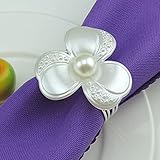 Beydodo White Flower Napkin Rings Set of 12, Wedding Napkin Rings Pearl Flower Shape Napkins Holder for Birthday Party Cloth Napkins