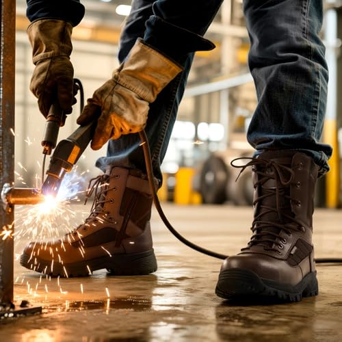 Image of NINGO Composite Toe Boots for Men, Waterproof Work Boots with Side Zipper, Non Slip and Puncture Proof Protection, Lightweight Design, 8'' Leather Safety Shoes for Construction, Industrial, Outdoor