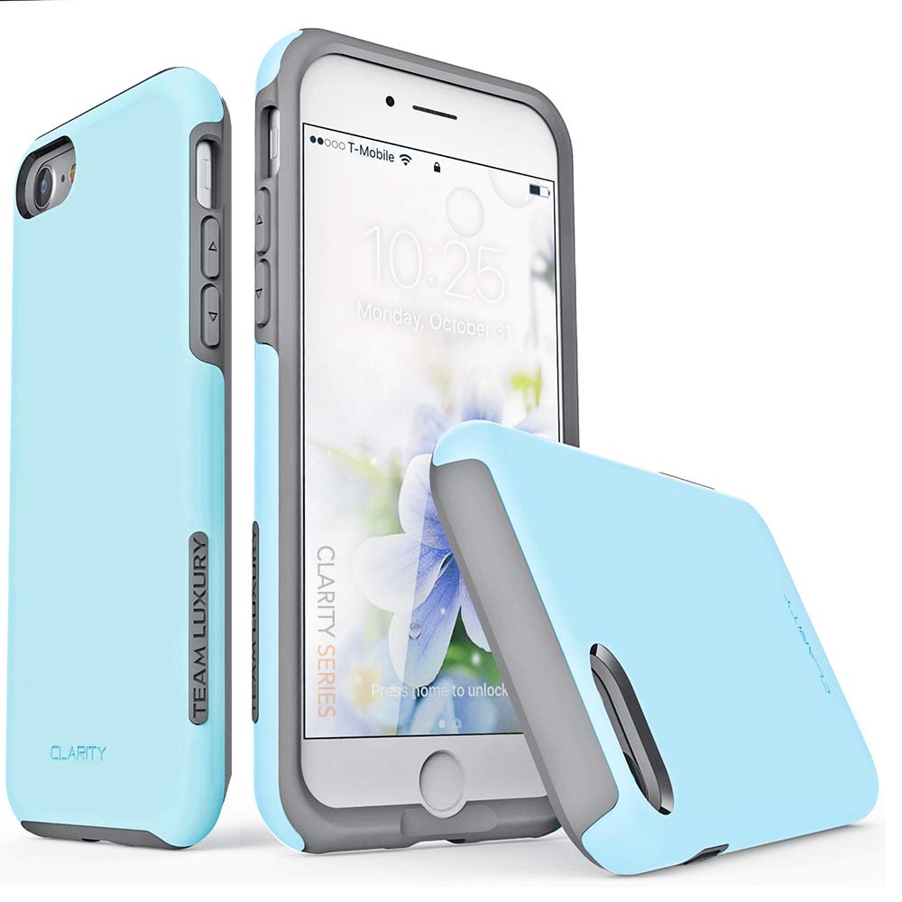 TEAM LUXURY [Clarity Series Case for iPhone 7 & 8, Updated G-II Ultra Defender [Shock Absorbent] Premium Protective Phone Case (4.7 Inch) - Sky Blue/Gray