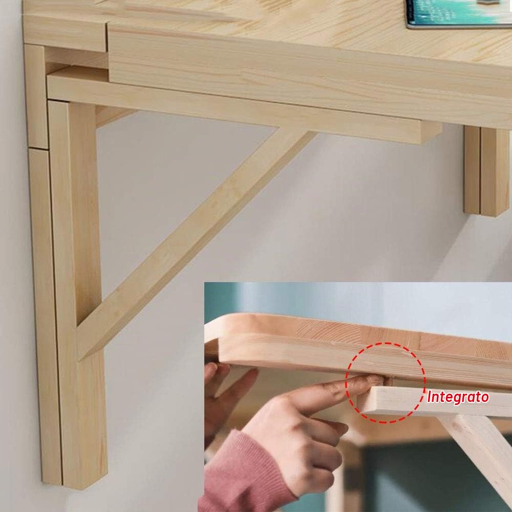 Scrivania a ribalta da Parete per Piccoli spazi, Tavolo Pieghevole a Muro tavolino Galleggiante con Supporto Triangolare in Legno, Larghezza 30cm,40cm,50cm,60cm