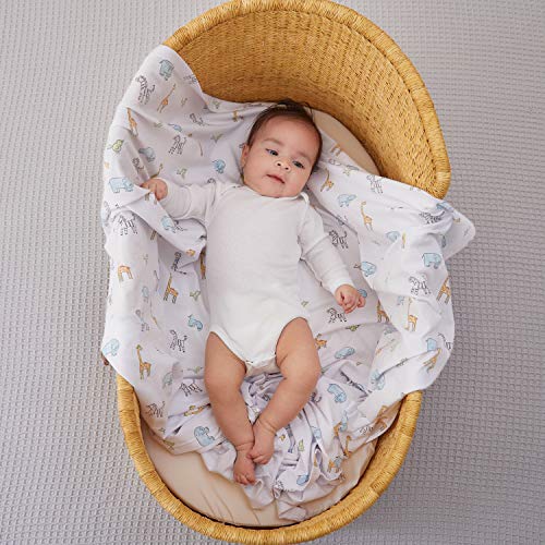 Image of aden + anais Comfort Knit Baby Swaddle Blanket for Newborn Girl and Boy, Super Soft Cotton with Spandex, Versatile Stroller Cover, Burp Cloth, Nursing Shield, 47 x 47 Inch, Jungle Jam