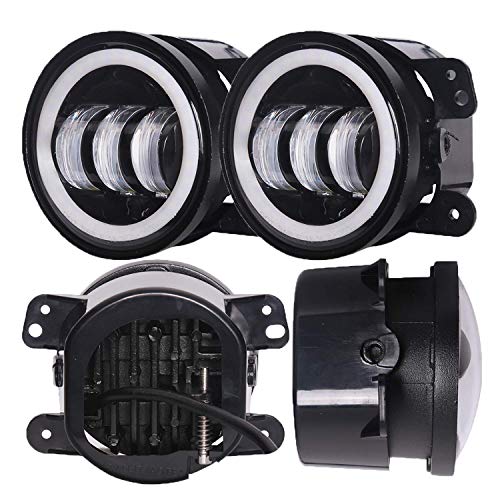 Image of LX-LIGHT Dot Approved 7inch LED Headlights with White DRL /Amber Turn Signal + 4 inch LED Fog Lights with White DRL Halo Ring for Jeep Wrangler 97-2017 JK LJ Tj