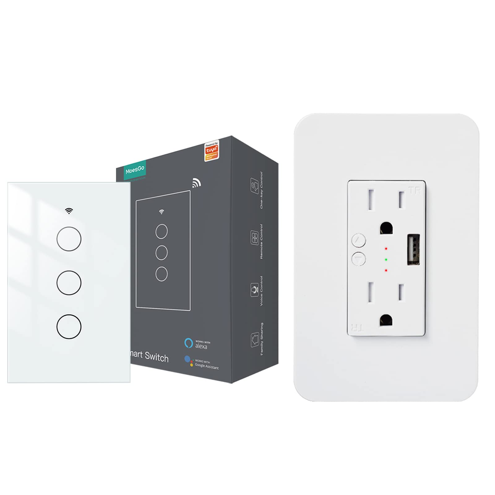 MoesGoSmart Touch Switch Plus Smart Wall Outlet