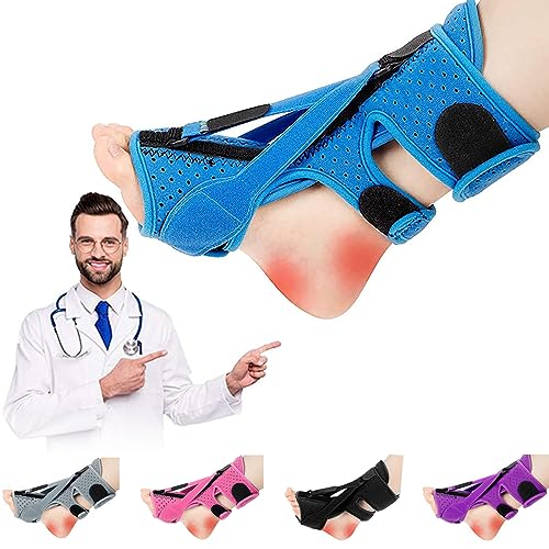 DERJLY Plantarfasziitis-Nachtschiene, Verbesserte 3 verstellbare Riemen, Plantarfasziitis-Entlastungsschiene, Nachtschienen, Bandage mit weichem Memory-Schaumstoff-Pad (Blue)