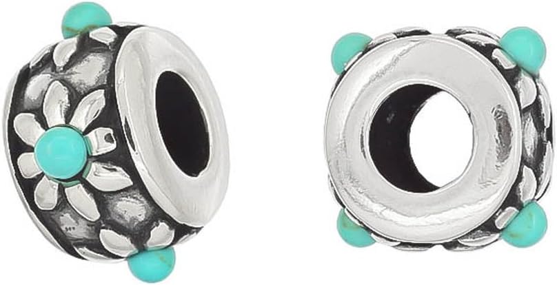 egemmall 1PC Antique Sterling Silver Turquoise Floral Charm Bead 10mm fit European Charm Bracelet