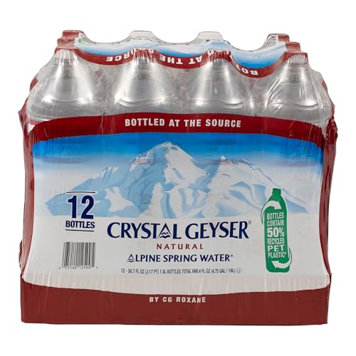 Crystal Geyser Natural Alpine Spring Water, Drinking Water Bottled at the Source, 1.5L Bottles, Case of 12