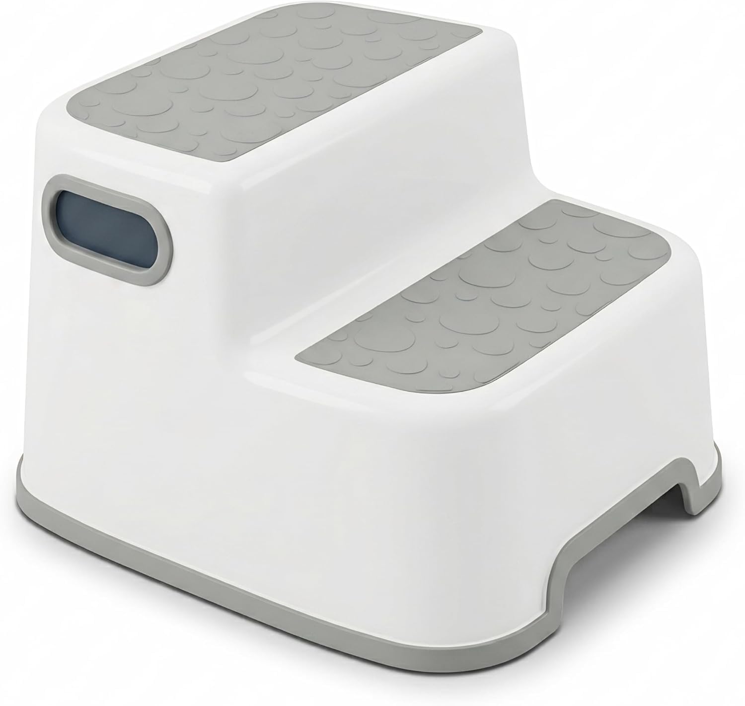 PRADICHI Double Step Stool for Kids - Non-Slip 2-Up Toddler Steps with Carry Handles - Sturdy Plastic Dual Height Bathroom Stool for Potty Training, Kitchen Sinks & Countertops (Grey)