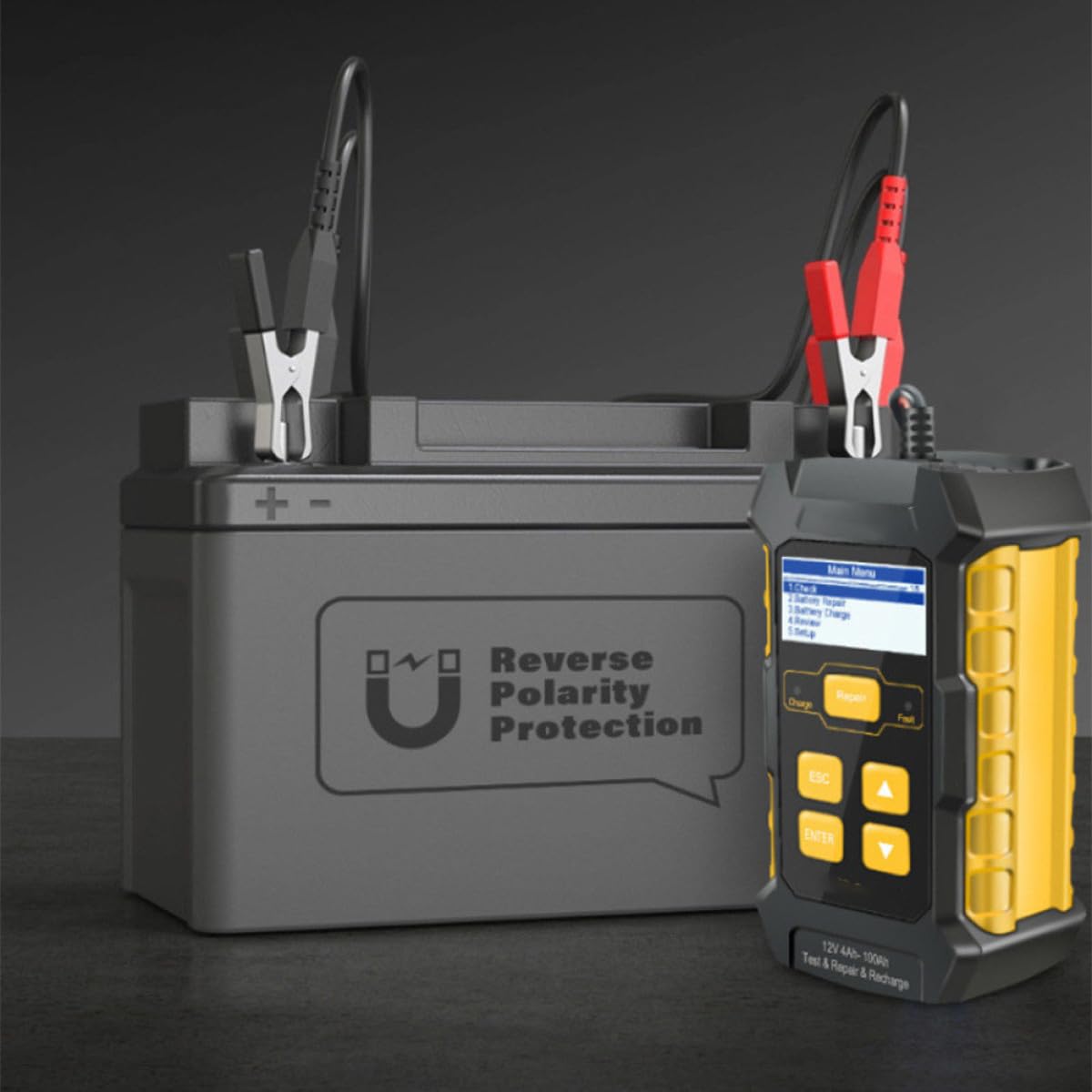 Cabilock Tester Batteria Auto 3 in 1 per Batterie 12v Schermo 2.4 Pollici, Funzione Riparazione e Caricatore in Abs e Rame per Veicoli