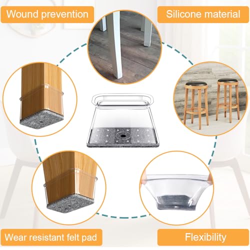 Image of OASMU 32 Pcs Chair Leg Floor Protectors for Hardwood Floors Rectangular | Chair Leg Caps with Felt Pads, Noise Reduction & Anti Scratch Furniture Feet Covers, Fits Perimeter 3-9 /16 inch to 4-14 /16 inch