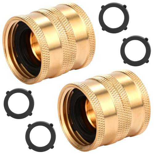 AuySier 2 Pack Garden Hose Female to Female Hose Adapter with Dual Swivel Solid Brass 3/4 GHT Double Female Hose Connector/Coupler for Male Hose with Extra Washers