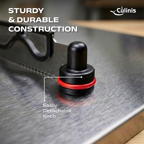 Image of All in One Stainless Steel Chopping Board with Attached Knife,36x25 cm + Free Finger Guard .Durable Cutter Board for Vegetable Chopping,Herbs mincing.