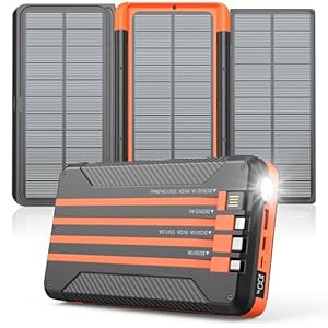 Power Bank Solar Charger 46800mAh Built in 4 Cables 3 Foldable Solar Panels, PD20W Fast Charging Portable Charger, LED Display Powerbank USB C in/Output, External Battery Pack with SOS Camping Light
